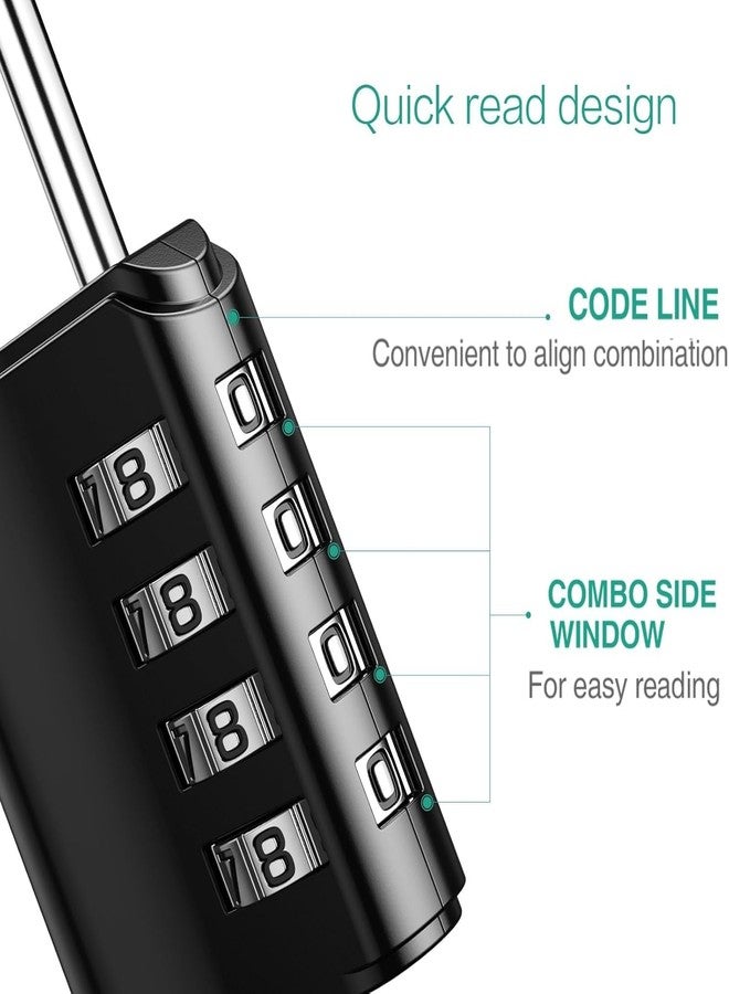 SOLDTRUE 4-Digit Combination Padlock with Backup Key | Heavy Duty Black Metal Security Lock | Resettable Code for Gym Locker, School, Travel, Gate & Storage Use (Black) - Image 5